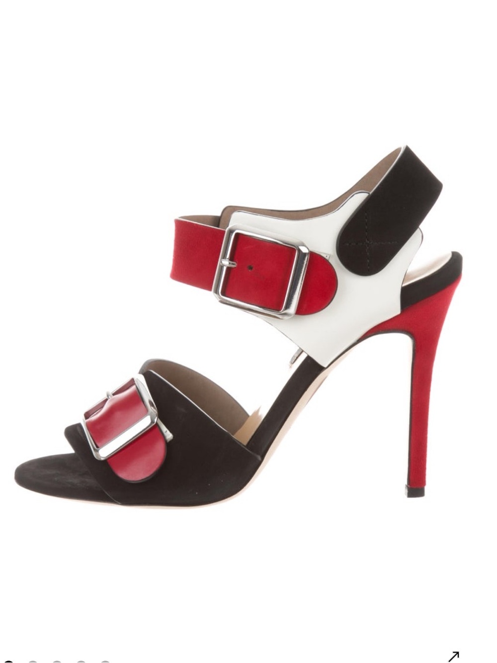 Chrissie Morris Red, Black & White High Heel Buckle Sandals